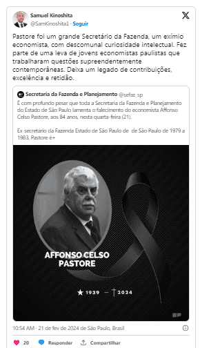 Morre, aos 84 anos, o economista Affonso Celso Pastore, que presidiu o BC nos anos 1980